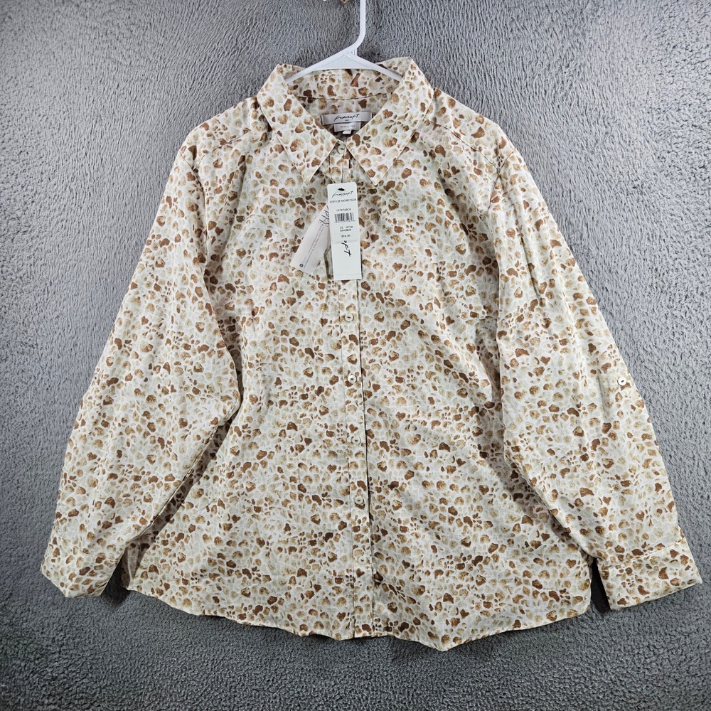 Foxcroft NYC Zoey LSR Watercolor Button Down Shirt 22W Sandbar Wrinkle Free NEW